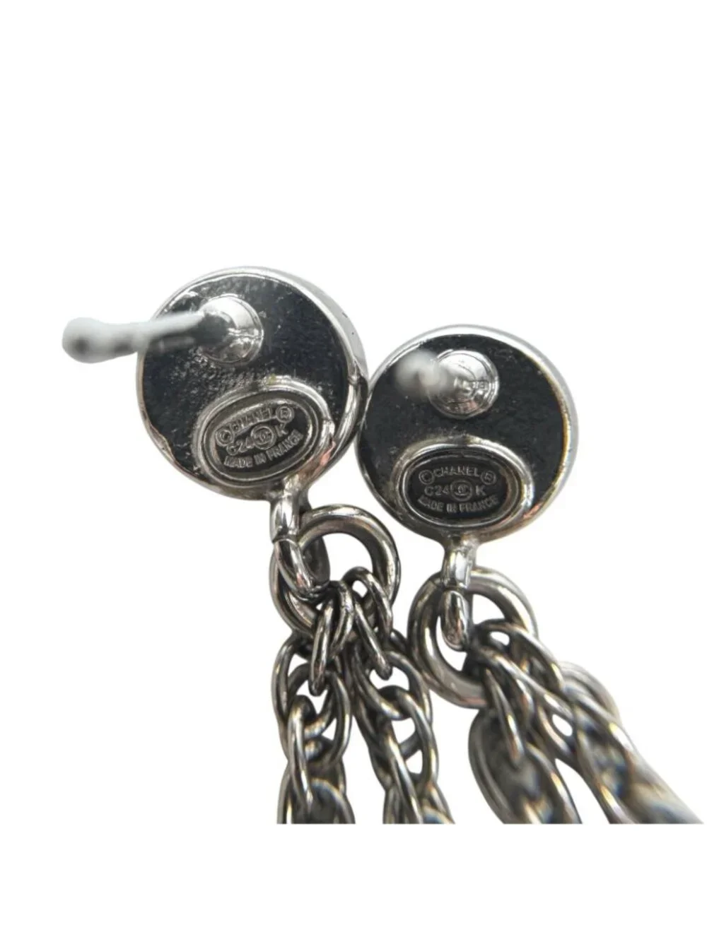 Chanel CC Logo Long Drop Earrings Light Stone Pearl